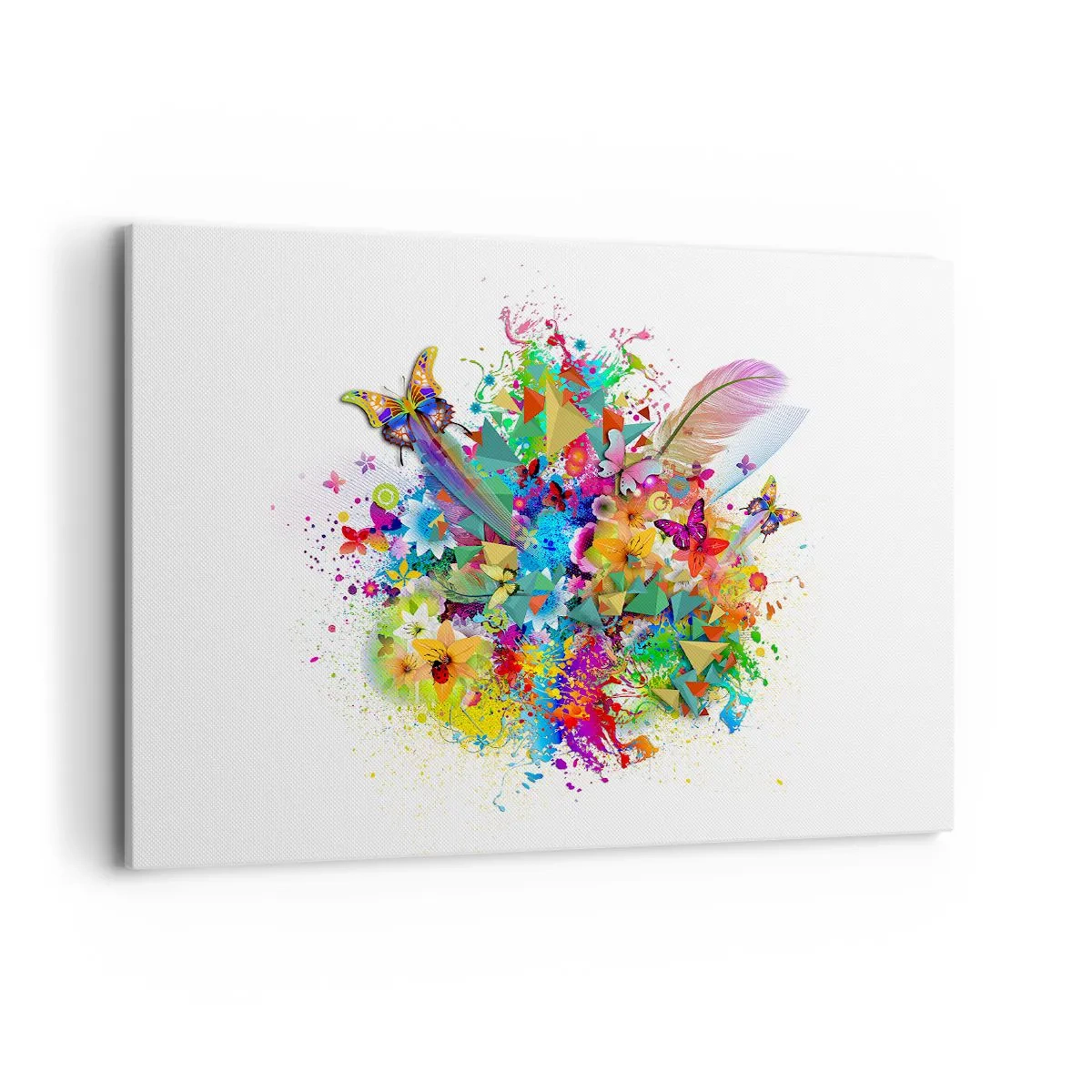 Obraz na płótnie - Kolorowy motyw z kwiatami i motylami - 100x70cm - Bukiet radości - Nowoczesna dekoracja ścienna do salonu, kuchni i sypialni ARTTOR