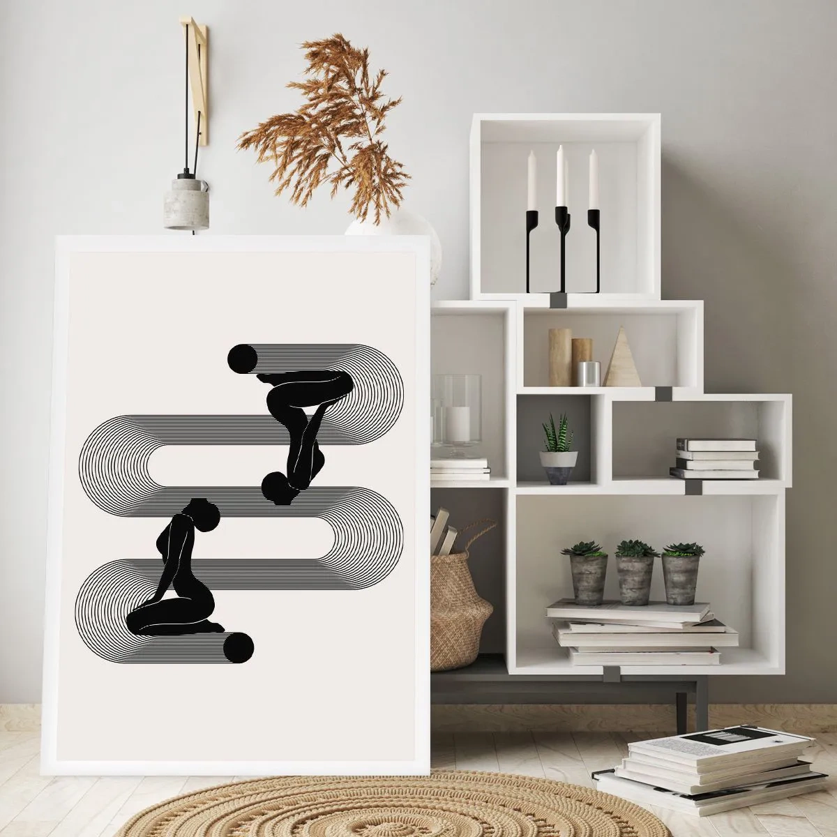 Plakat - Minimalistyczna grafika sylwetek kobiet z efektem iluzji optycznej - 50x70cm - Zmysłowa symetria - Nowoczesna dekoracja ścienna do salonu, kuchni i sypialni ARTTOR