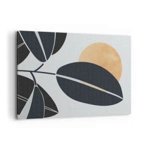 Obraz na płótnie - Minimalistyczny motyw liści z jasnym słońcem w tle - 120x80cm - Dzień gorącego lata - Nowoczesna dekoracja ścienna do salonu, kuchni i sypialni ARTTOR
