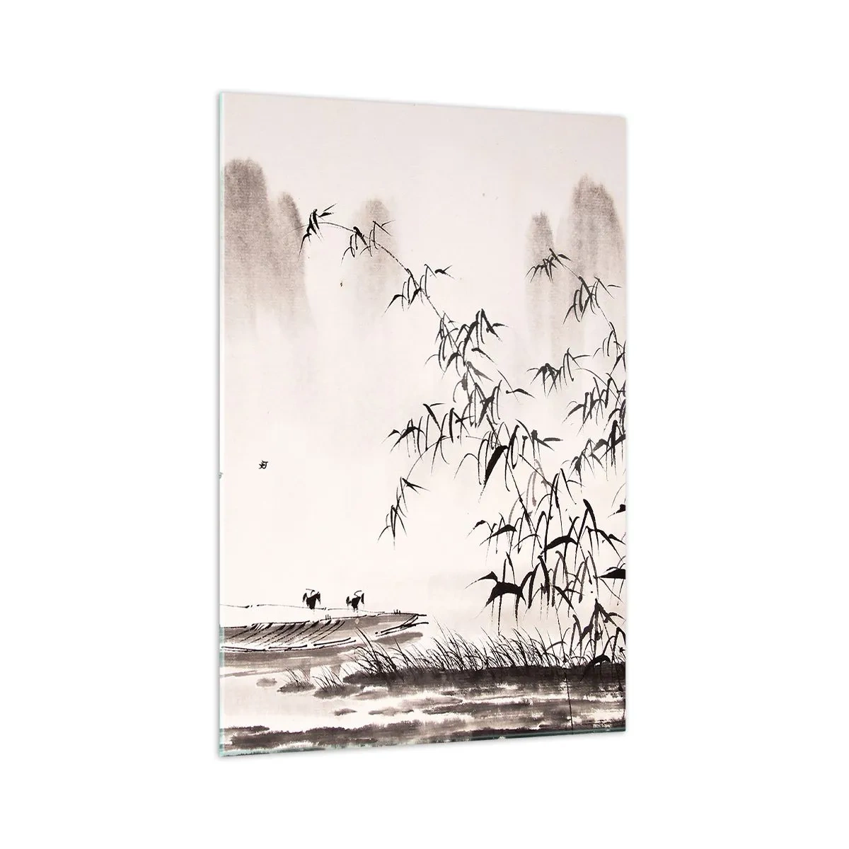 Obraz na szkle - Minimalistyczny pejzaż w stylu orientalnym - 70x100cm - Cisza ryżowych pól - Nowoczesna dekoracja ścienna do salonu i sypialni ARTTOR