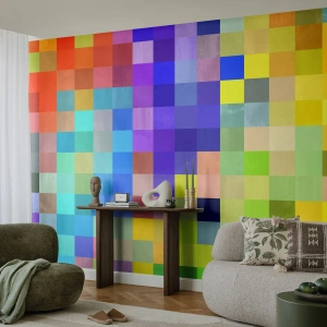 Fototapeta Premium Sand - Kolorowa mozaika z geometrycznych kwadratów w różnych odcieniach - 100x70cm - Każdy inny, wszystkie równe - Nowoczesna dekoracja ścienna do salonu, kuchni i sypialni ARTTOR