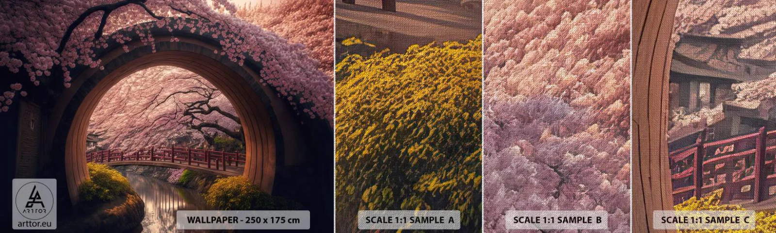 Fototapeta Próbka Premium Canvas - Japońska wiosna - Most, Japonia, Wiśnia Japońska - 100x30 cm