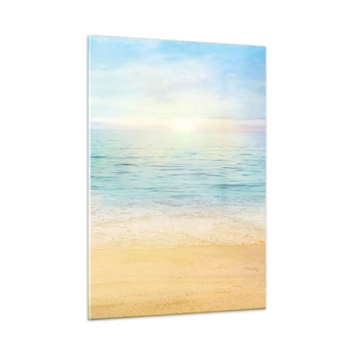 Obraz na szkle - Słoneczna plaża z lazurowym morzem i niebem - 50x70cm - Wielki błękit - Nowoczesna dekoracja ścienna do salonu, kuchni i sypialni ARTTOR