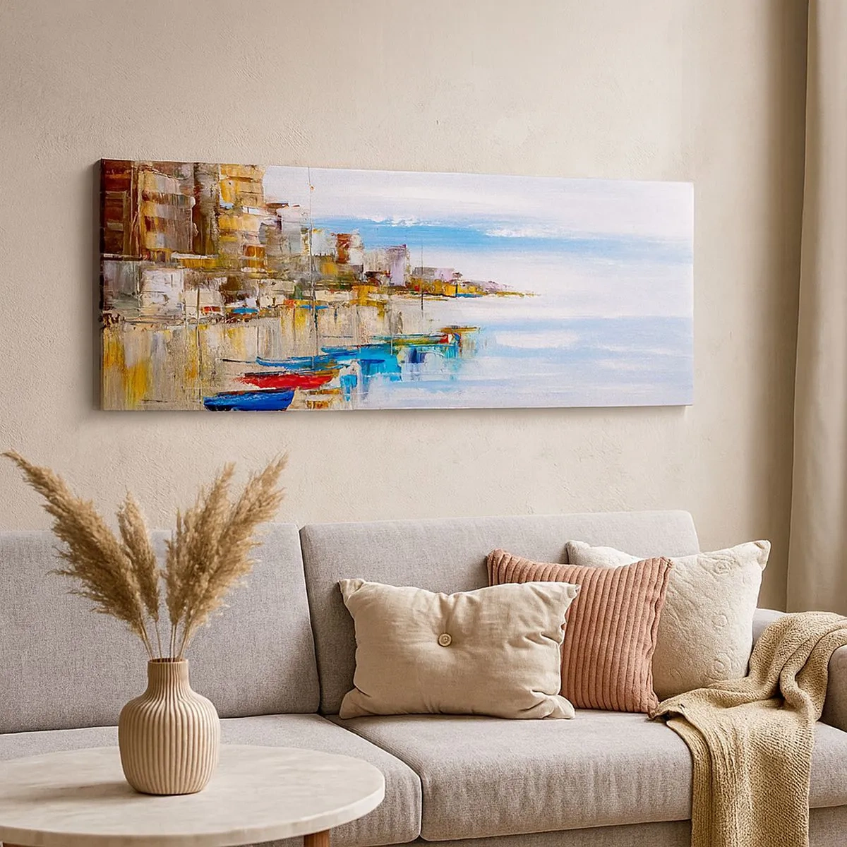 Obraz na płótnie - Wielobarwna miejska przystań - 100x40 cm