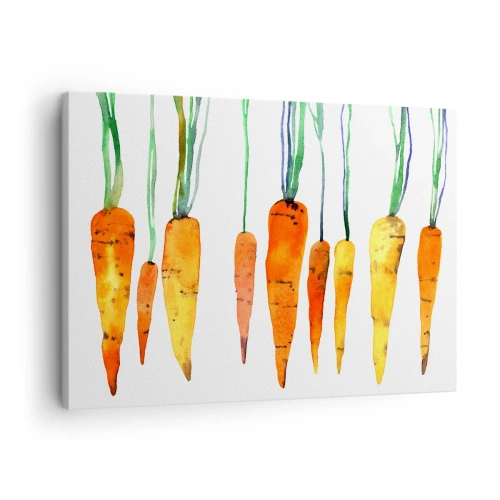 Obraz na płótnie - Akwarelowe marchewki w różnych odcieniach na białym tle - 70x50cm - Uroda zwyczajności - Nowoczesna dekoracja ścienna do salonu i sypialni ARTTOR