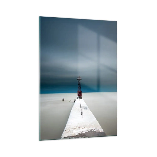 Obraz na szkle - Minimalistyczne molo prowadzące ku latarni na tle morza i nieba - 50x70cm - Na spotkanie bezkresu - Nowoczesna dekoracja ścienna do salonu, kuchni i sypialni ARTTOR