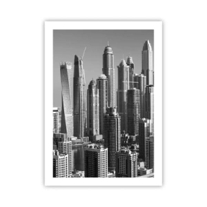 Plakat - Panorama miasta z nowoczesnymi drapaczami chmur - 50x70cm - Miasto nad pustynią - Nowoczesna dekoracja ścienna do salonu, kuchni i sypialni ARTTOR