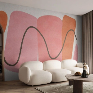 Fototapeta Premium Sand - Abstrakcyjne pastelowe formy z czarną linią - 100x70cm - łagodny ruch form - Nowoczesna dekoracja ścienna do salonu, kuchni i sypialni ARTTOR