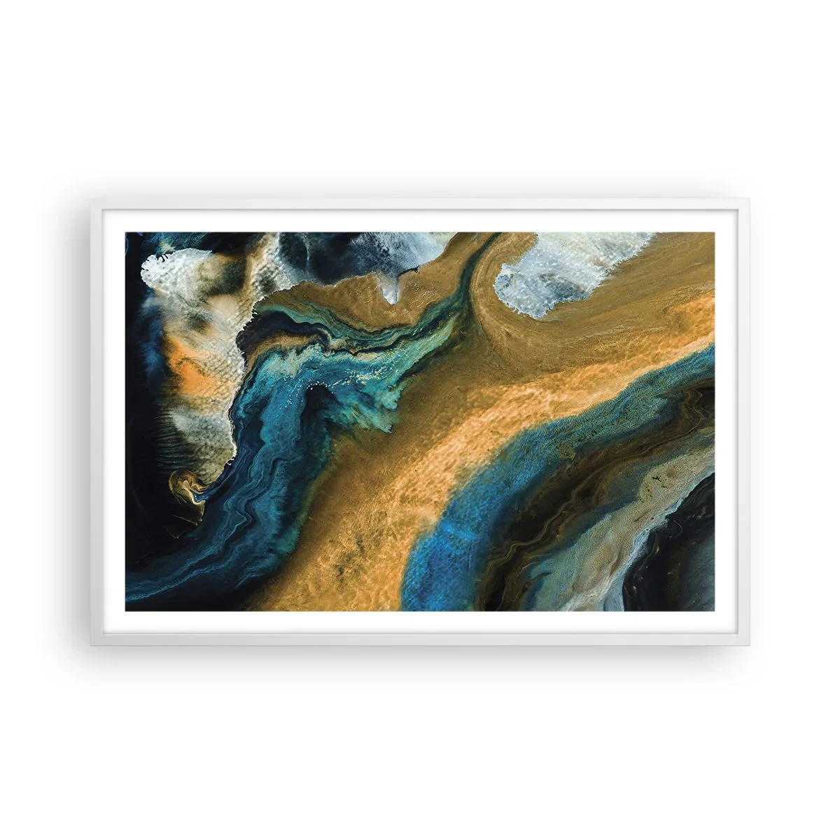 Plakat w białej ramie - Niebieski – zółty – wzajemne wpływy - 91x61 cm