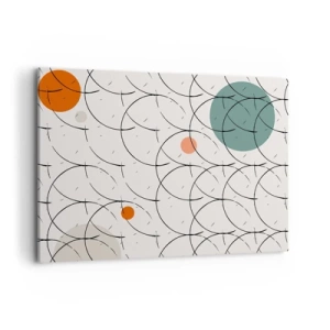 Obraz na płótnie - Geometryczny wzór z kolorowymi okręgami na jasnym tle - 100x70cm - W pop-artowym duchu - Nowoczesna dekoracja ścienna do salonu, kuchni i sypialni ARTTOR