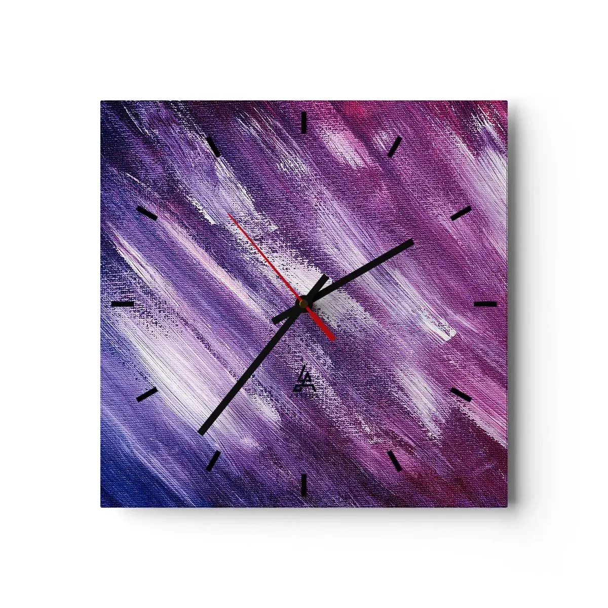 Zegar ścienny - Abstrakcyjne pociągnięcia pędzla w odcieniach fioletu i różu - 30x30cm - Gdy wieje słoneczny wiatr - Nowoczesna dekoracja ścienna do salonu i sypialni ARTTOR