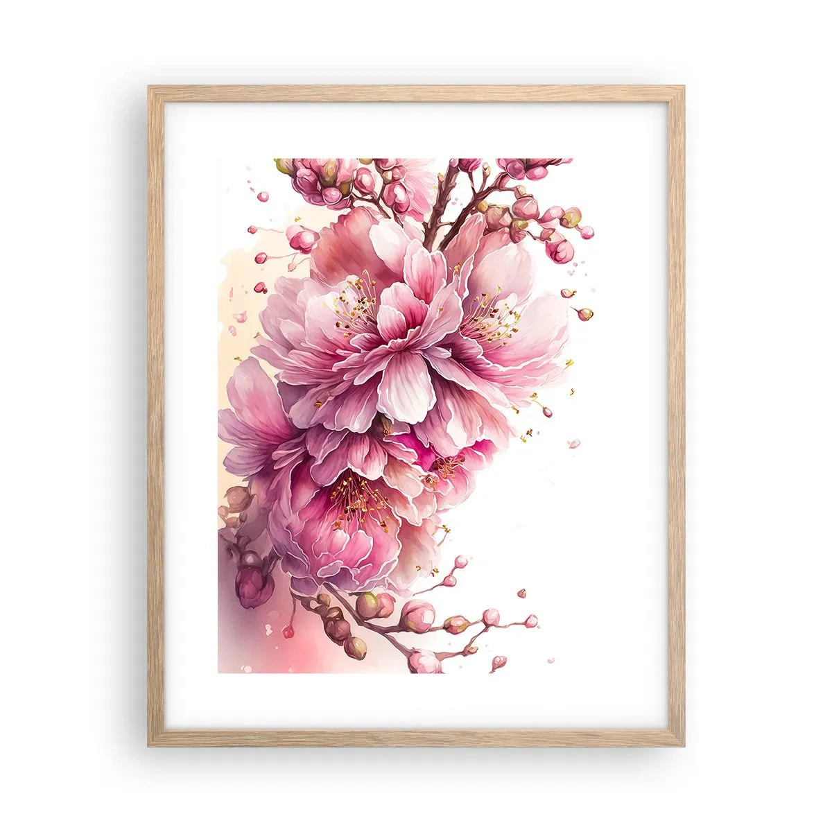 Plakat w ramie jasny dąb - Kwiat kwitnącej wiśni - 40x50 cm