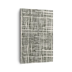 Obraz na płótnie - Geometryczny wzór przypominający siatkę na jasnym tle - 80x120cm - Kompozycja utkana - Nowoczesna dekoracja ścienna do salonu i sypialni ARTTOR
