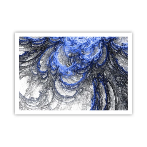 Plakat - Abstrakcyjne fale w odcieniach niebieskiego i szarego - 100x70cm - Narodziny fali - Nowoczesna dekoracja ścienna do salonu i sypialni ARTTOR