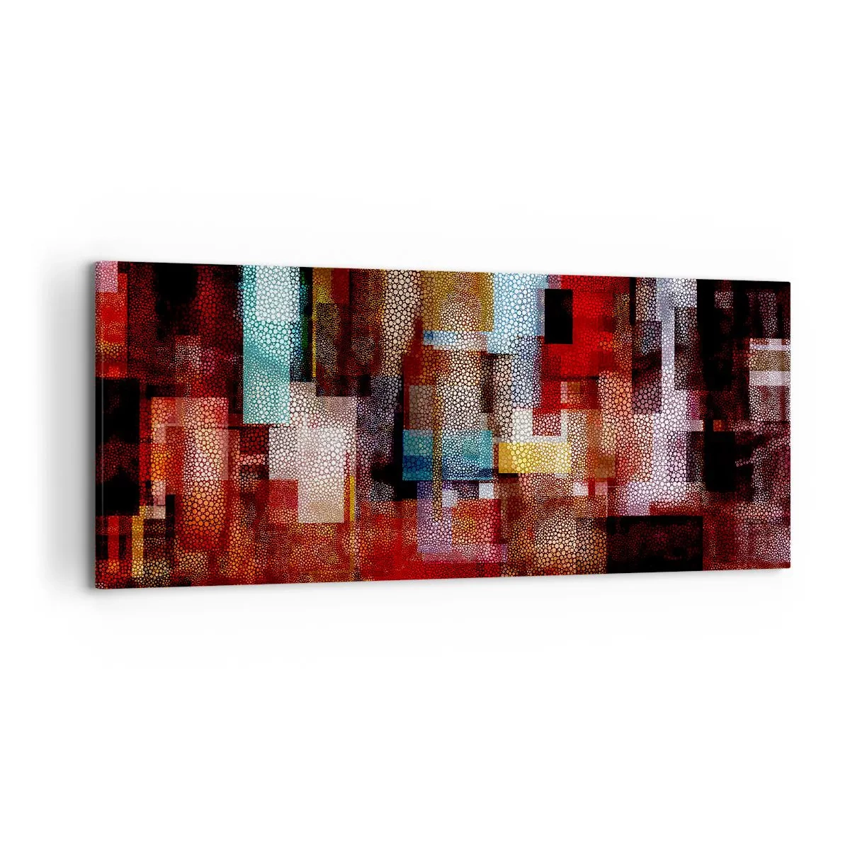 Obraz na płótnie - Geometryczna abstrakcja w intensywnych odcieniach czerwieni - 120x50cm - Pomieszanie z poplątaniem - Nowoczesna dekoracja ścienna do salonu i sypialni ARTTOR