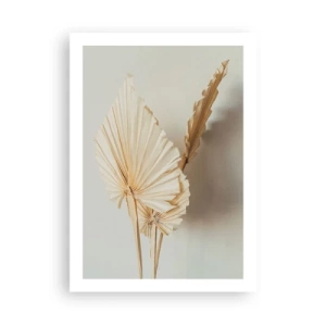 Plakat - Suszone liście palmy w minimalistycznej aranżacji na jasnym tle - 50x70cm - Gdy potrzebne ukojenie - Nowoczesna dekoracja ścienna do salonu, kuchni i sypialni ARTTOR