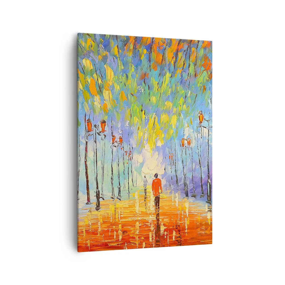 Obraz na płótnie - Malowniczy spacer wśród latarni w deszczową noc - 70x100cm - Nocna piosenka deszczu - Nowoczesna dekoracja ścienna do salonu i sypialni ARTTOR