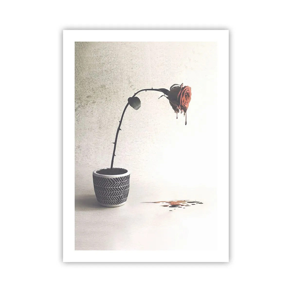 Plakat - Róża w doniczce z artystycznym efektem spływania - 50x70cm - Rosa dolorosa - Nowoczesna dekoracja ścienna do salonu, kuchni i sypialni ARTTOR