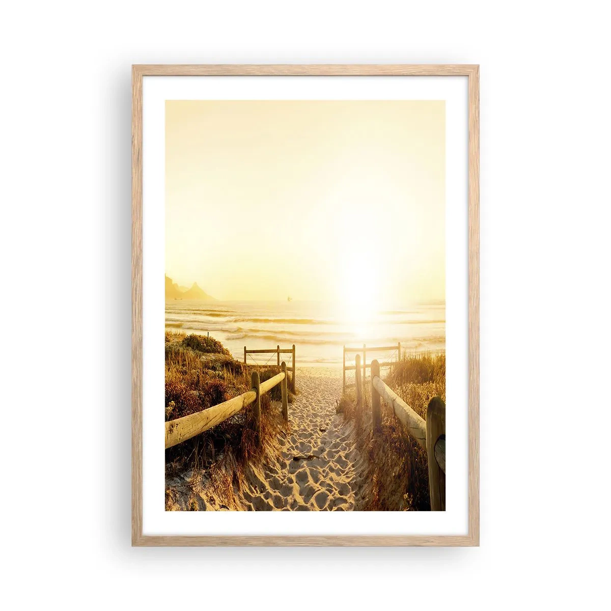 Plakat w ramie jasny dąb - Przez wydmę, w stronę słońca - 50x70 cm