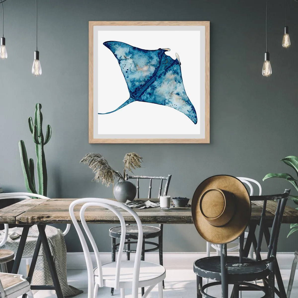 Plakat w ramie jasny dąb - Życie w błękicie - 50x50 cm