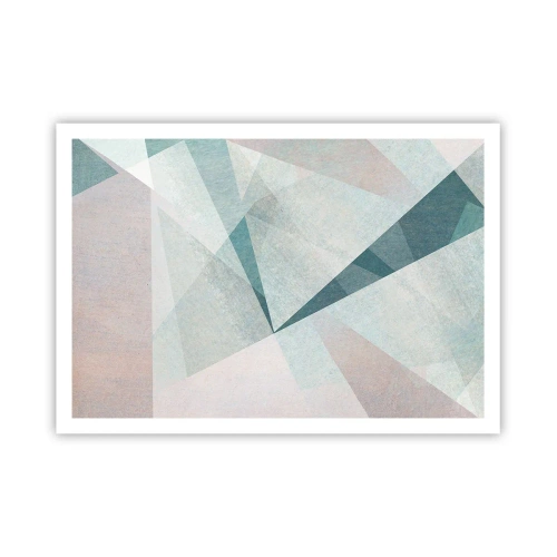 Plakat - Geometryczne kształty w pastelowych odcieniach błękitu i szarości - 100x70cm - Spokojnie choć dynamicznie - Nowoczesna dekoracja ścienna do salonu i sypialni ARTTOR