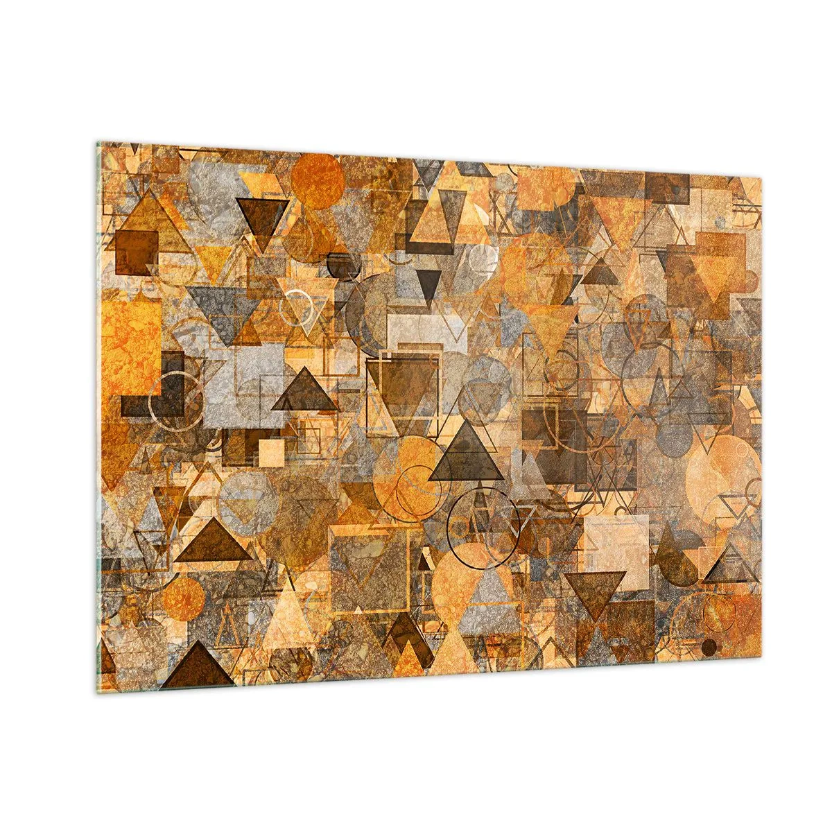 Obraz na szkle - Abstrakcyjna kompozycja geometryczna w ciepłych tonacjach - 100x70cm - Świat ujęty w formę - Nowoczesna dekoracja ścienna do salonu, kuchni i sypialni ARTTOR