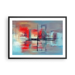 Plakat w czarnej ramie - Abstrakcyjna kompozycja z intensywnymi barwami, liniami i geometrycznymi kształtami - 70x50cm - Pejzaż w nieznanym wymiarze - Nowoczesna dekoracja ścienna do salonu i sypialni ARTTOR