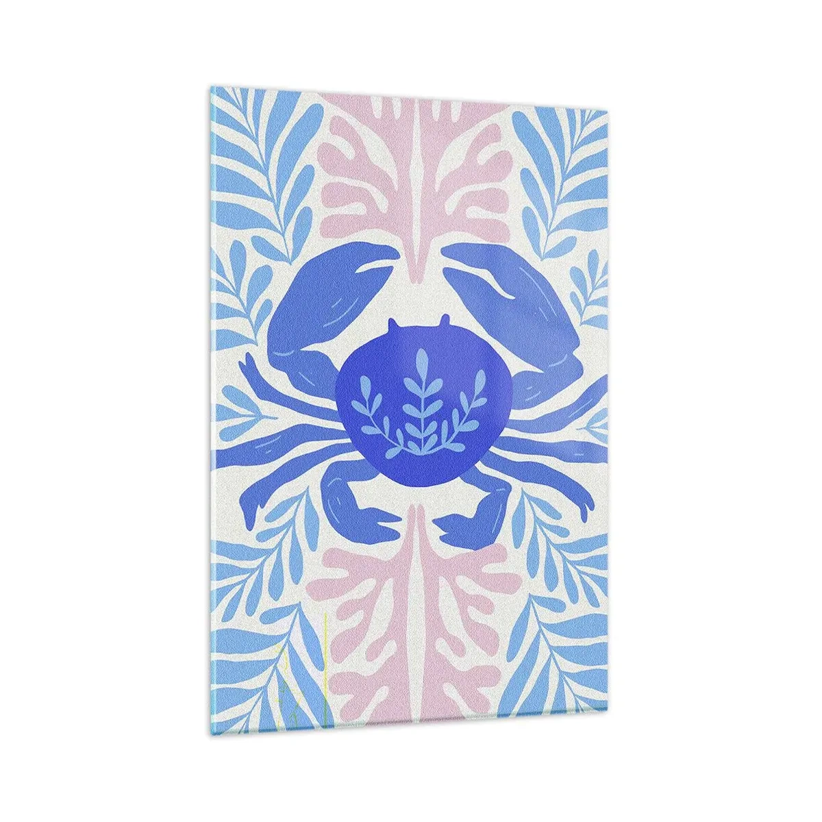 Obraz na szkle - Dekoracyjny niebieski krab otoczony roślinnymi motywami - 80x120cm - Jak morski kwiat - Nowoczesna dekoracja ścienna do salonu i sypialni ARTTOR