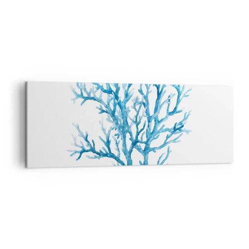 Obraz na płótnie - Błękitny koral na białym tle o minimalistycznym charakterze - 140x50cm - Morski filigran - Nowoczesna dekoracja ścienna do salonu i sypialni ARTTOR