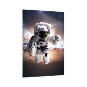 Obraz na szkle - Astronauta w przestrzeni kosmicznej - 70x100cm - Pozdrowienia z kosmosu - Nowoczesna dekoracja ścienna do salonu i sypialni ARTTOR