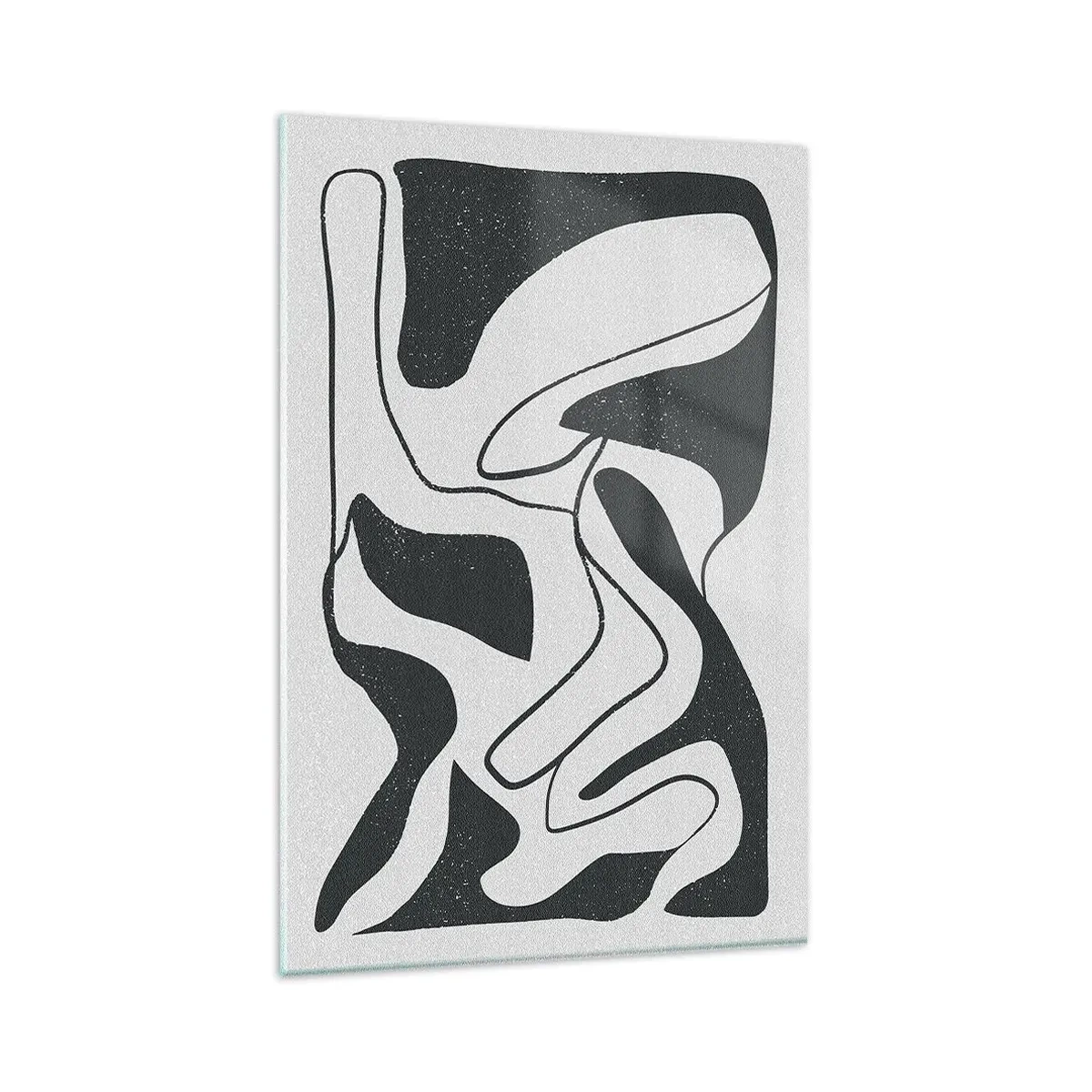 Obraz na szkle - Czarno-biała abstrakcja z organicznymi kształtami - 80x120cm - Abstrakcyjna zabawa w labiryncie - Nowoczesna dekoracja ścienna do salonu i sypialni ARTTOR