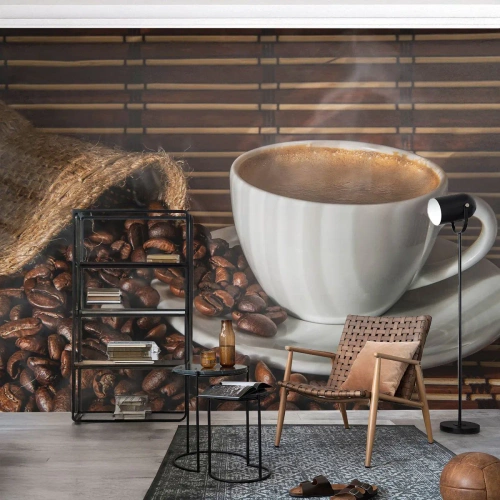 Fototapeta Standard Eco - Czarność węgla, przejrzystość bursztynu - Gastronomia, Kawa, Filiżanka Kawy - 300x210 cm