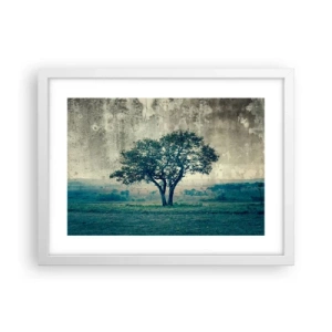 Plakat w białej ramie - Jabłoń na błękitnym błoniu? - 40x30 cm