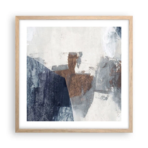 Plakat w ramie jasny dąb - Błękitno-brunatne kształty - 50x50 cm