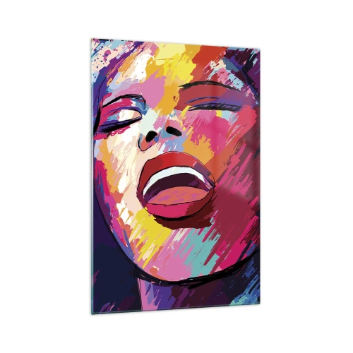 Obraz na szkle - Abstrakcyjny portret kobiety w żywych kolorach - 70x100cm - Wyśpiewać całe życie - Nowoczesna dekoracja ścienna do salonu i sypialni ARTTOR