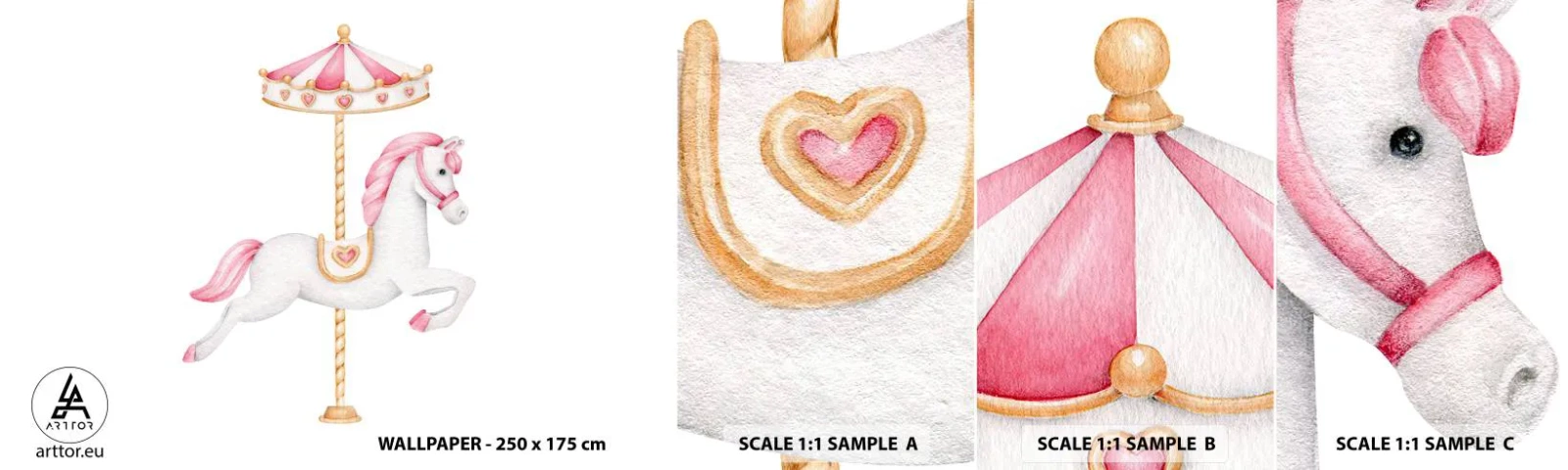 Fototapeta Próbka Standard Eco - Ruszył z kopyta - Koń, Karuzela, Dziewczęcy - 100x30 cm