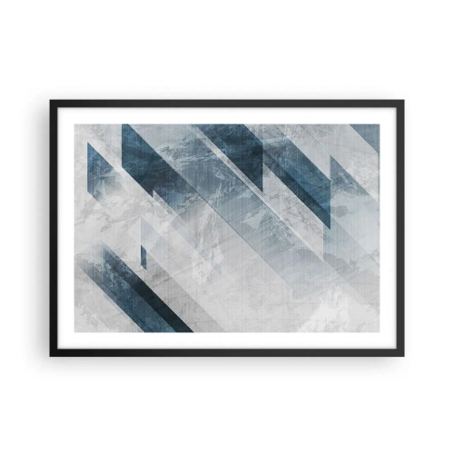 Plakat w czarnej ramie - Abstrakcyjne linie w odcieniach szarości i błękitu - 70x50cm - Kompozycja przestrzenna – ruch szarości - Nowoczesna dekoracja ścienna do salonu i sypialni ARTTOR