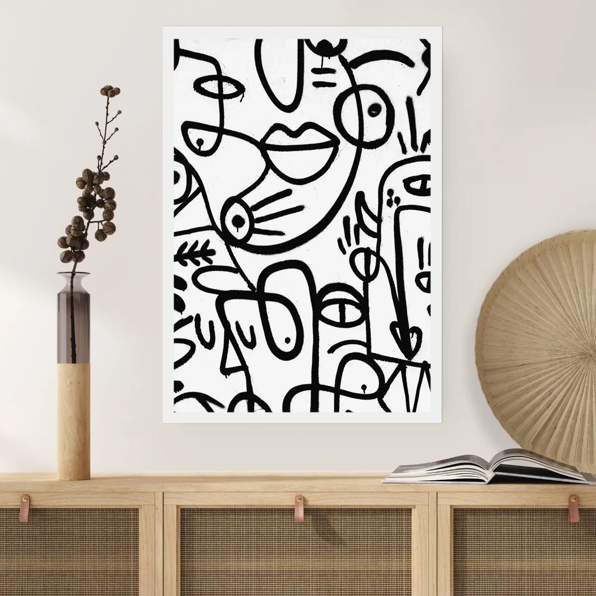 Plakat - Abstrakcyjne czarne linie na białym tle - 50x70cm - Twarze i miraże - Nowoczesna dekoracja ścienna do salonu, kuchni i sypialni ARTTOR