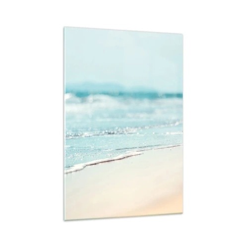 Obraz na szkle - Delikatne fale oceanu na piaszczystej plaży - 70x100cm - Ciepło i szum - Nowoczesna dekoracja ścienna do salonu i sypialni ARTTOR