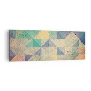Obraz na płótnie - Kolorowa kompozycja geometrycznych trójkątów w pastelowych odcieniach - 140x50cm - Republika trójkątów - Nowoczesna dekoracja ścienna do salonu i sypialni ARTTOR
