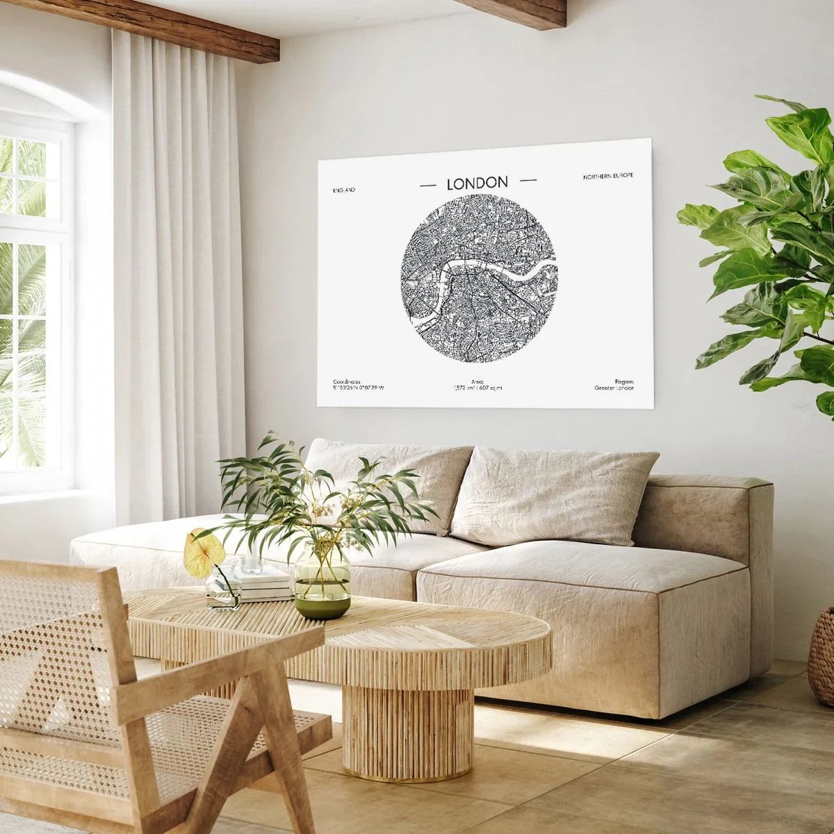 Plakat - Minimalistyczna mapa Londynu w czarno-białej kolorystyce z precyzyjnymi detalami - 100x70cm - Anatomia Londynu - Nowoczesna dekoracja ścienna do salonu i sypialni ARTTOR
