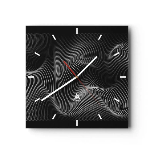 Zegar ścienny - Abstrakcyjne białe linie na czarnym tle - 30x30cm - Taniec światła w przestrzeni - Nowoczesna dekoracja ścienna do salonu i sypialni ARTTOR