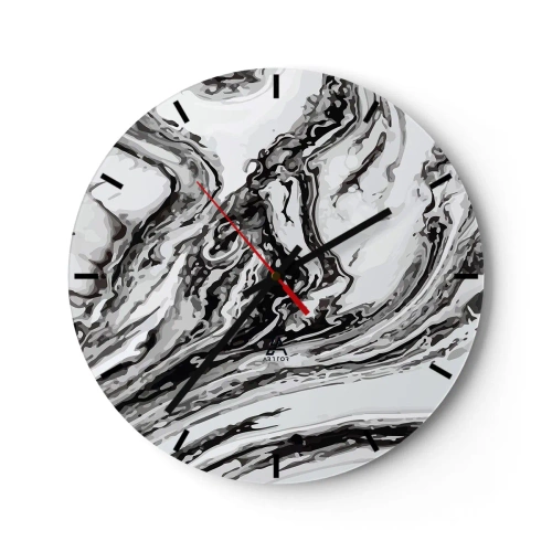 Zegar ścienny - Abstrakcyjny marmurowy wzór w czerni i bieli - 30x30cm - Na poczatku był chaos - Nowoczesna dekoracja ścienna do salonu, kuchni i sypialni ARTTOR