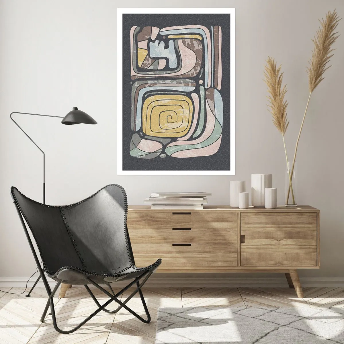 Plakat - Abstrakcyjna grafika z geometrycznymi wzorami w odcieniach ziemi - 50x70cm - Abstrakcja w duchu prekolumbijskim - Nowoczesna dekoracja ścienna do salonu, kuchni i sypialni ARTTOR