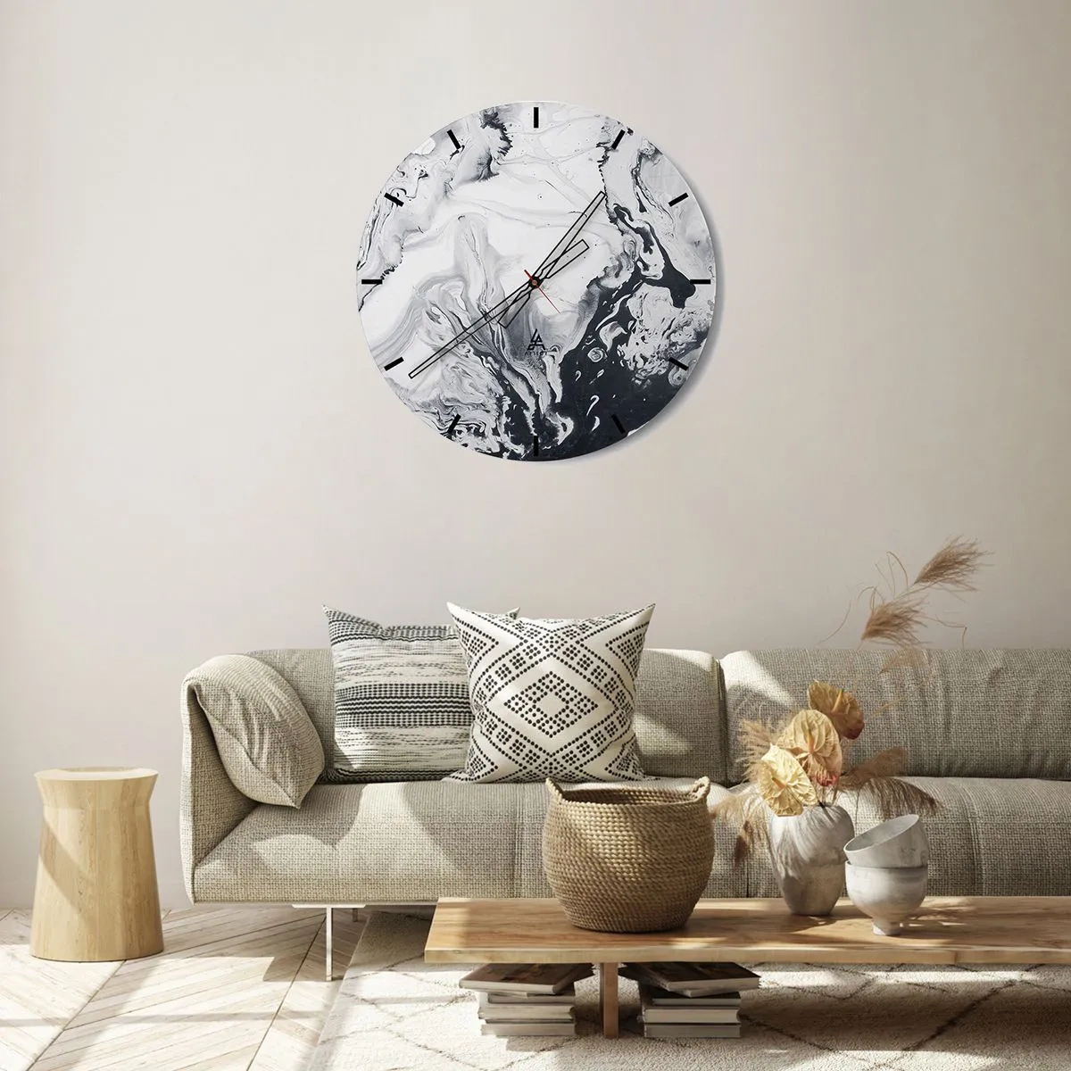 Zegar ścienny - Abstrakcyjny wzór w odcieniach czerni i bieli przypominający marmur - 30x30cm - Wnętrze Ziemi - Nowoczesna dekoracja ścienna do salonu, kuchni i sypialni ARTTOR