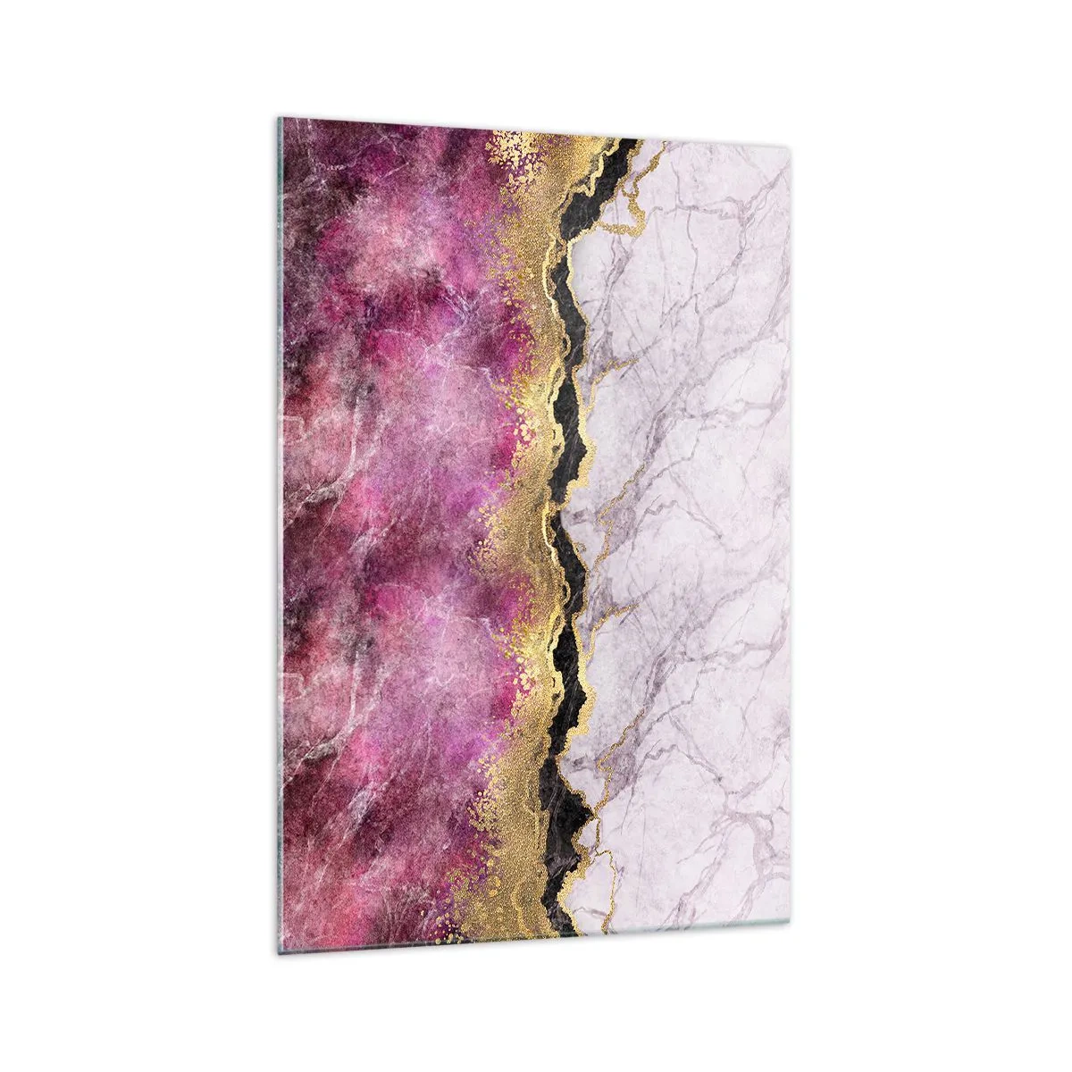 Obraz na szkle - Abstrakcyjny marmur w odcieniach różu ze złotymi akcentami - 70x100cm - Na granicy - Nowoczesna dekoracja ścienna do salonu i sypialni ARTTOR