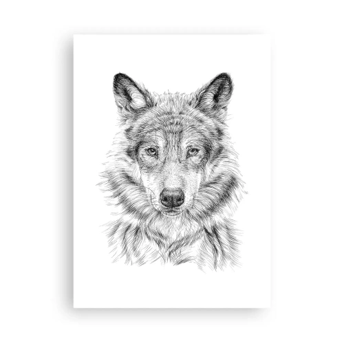 Plakat - Szczegółowy rysunek wilka w czarno-białym stylu - 50x70cm - Urodzony przywódca - Nowoczesna dekoracja ścienna do salonu, kuchni i sypialni ARTTOR