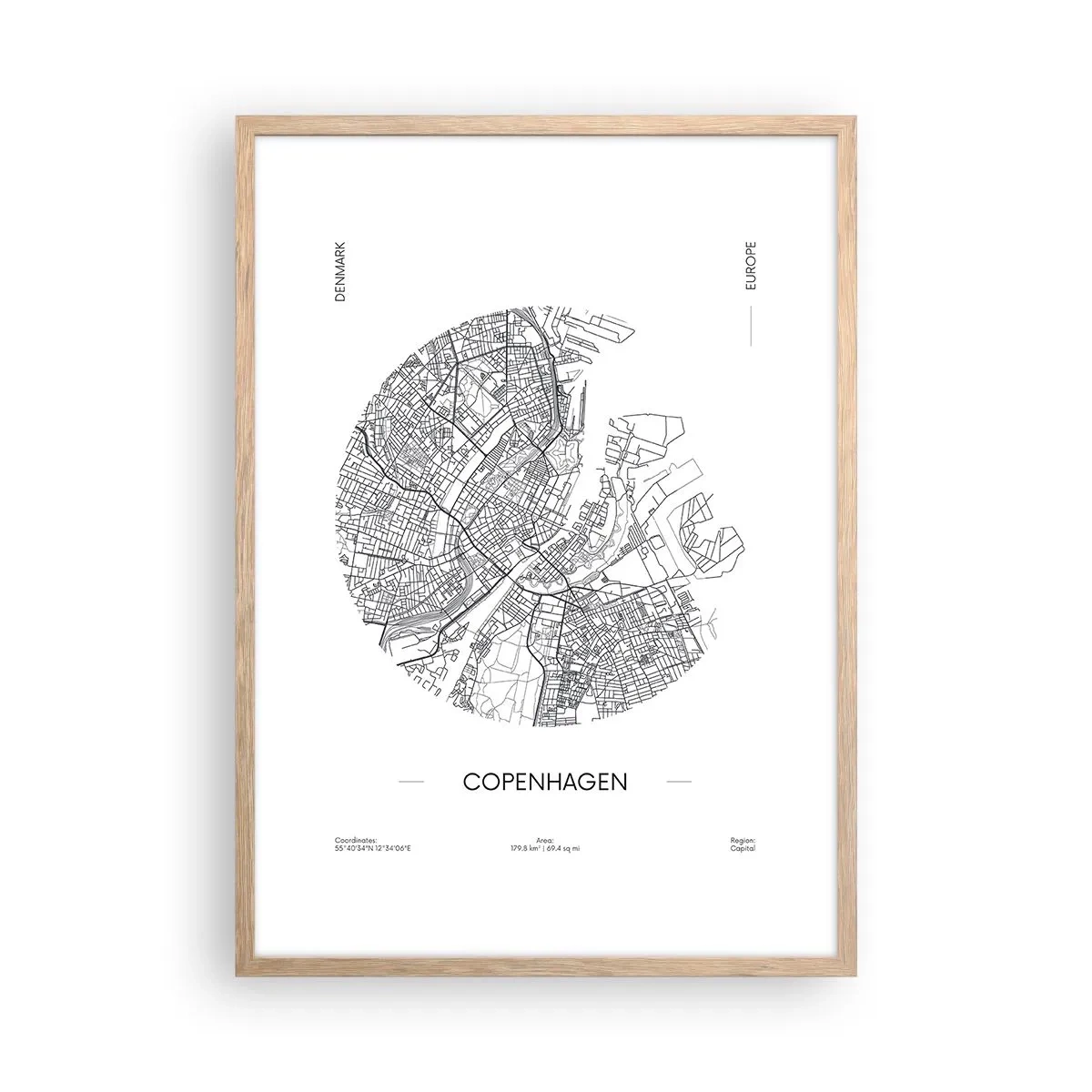 Plakat w ramie jasny dąb - Anatomia Kopenhagi - 50x70 cm