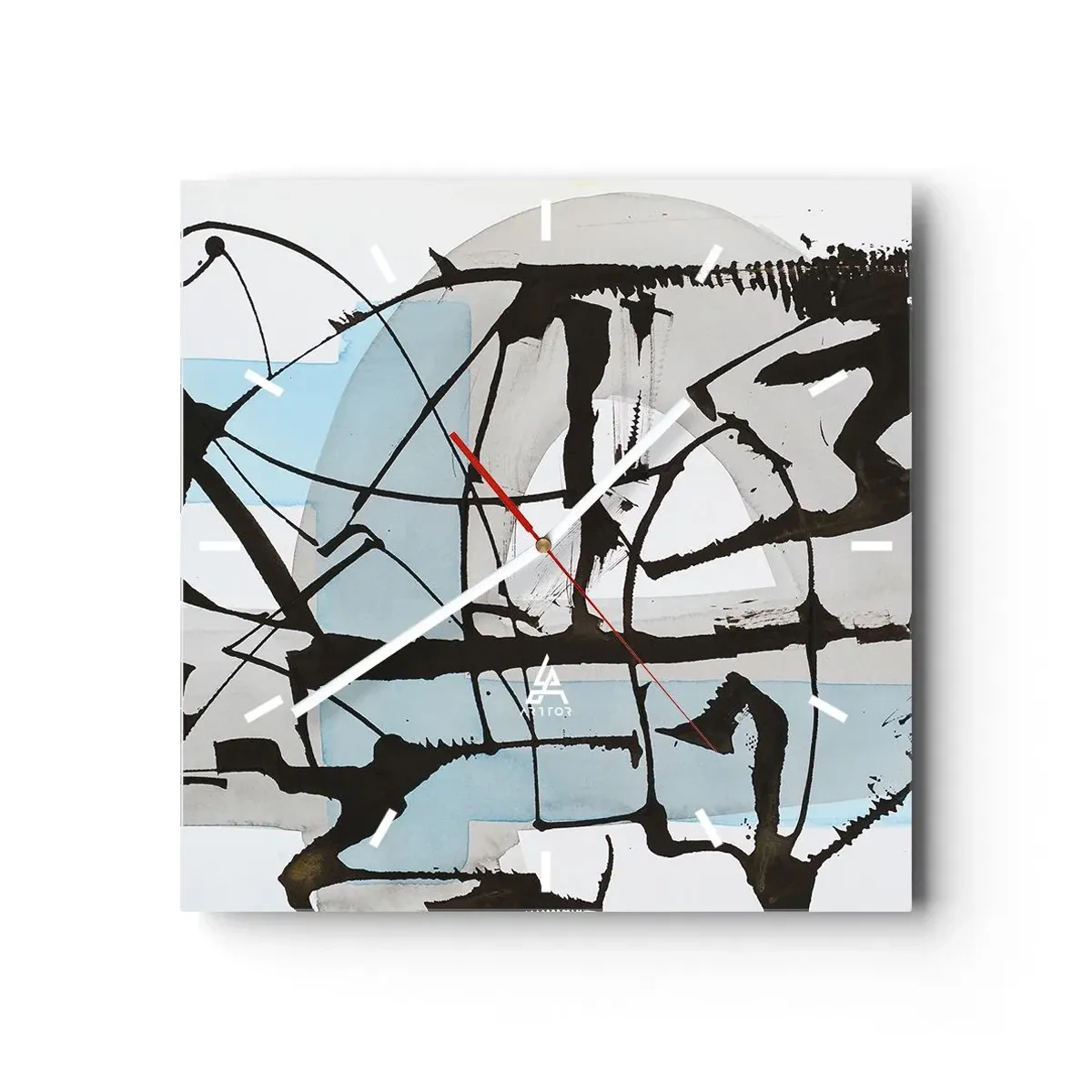 Zegar ścienny - Abstrakcyjne linie i kształty w błękicie i czerni - 30x30cm - Mimo wszystko błękitny - Nowoczesna dekoracja ścienna do salonu i sypialni ARTTOR