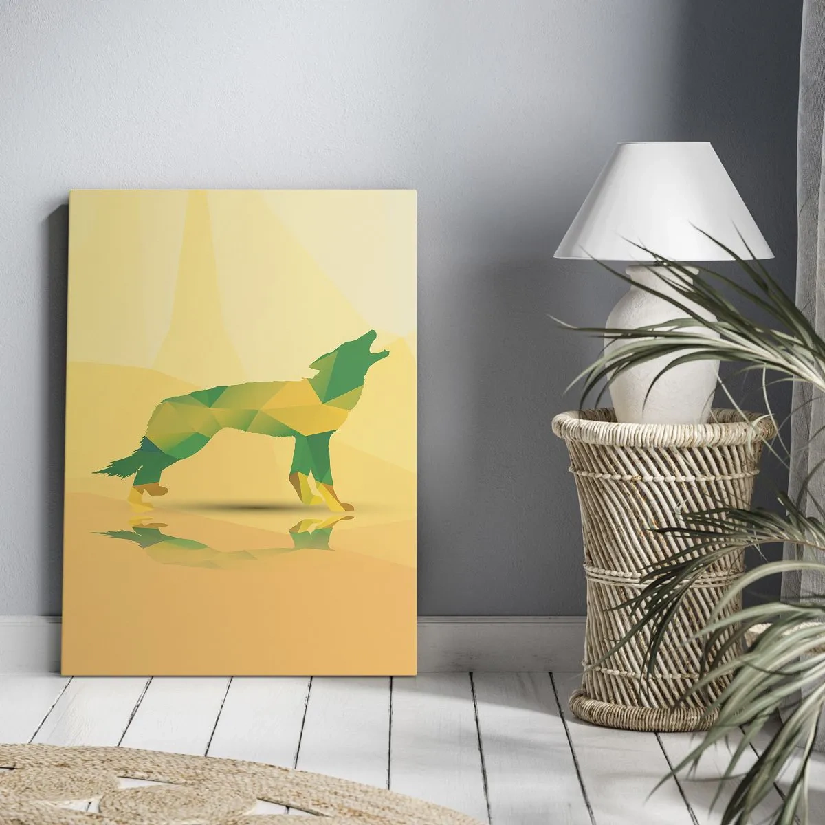 Obraz na płótnie - Geometryczny wilk w abstrakcyjnej kolorystyce - 50x70cm - Samotny wilk - Nowoczesna dekoracja ścienna do salonu, kuchni i sypialni ARTTOR